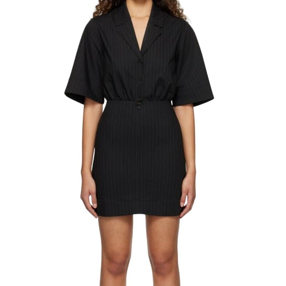Ganni dress stretch pinstripe shirtdress black size 42 (US 8-10)